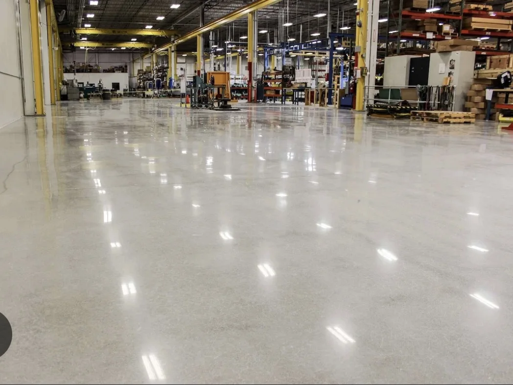Large polished concrete floor in an industrial facility