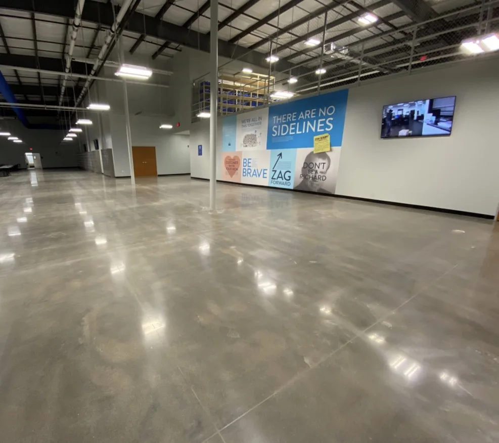Polished concrete floor in a commercial showroom