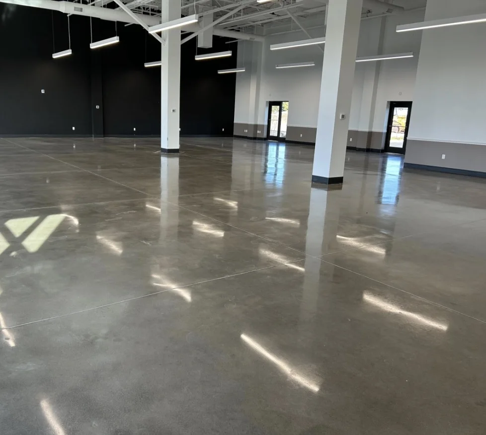 Reflective polished concrete in a commercial interior