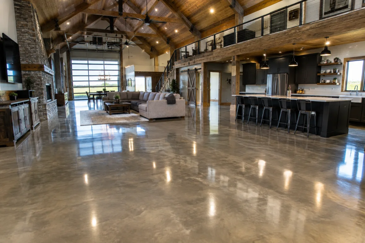 Polished concrete floor in a restaurant interior