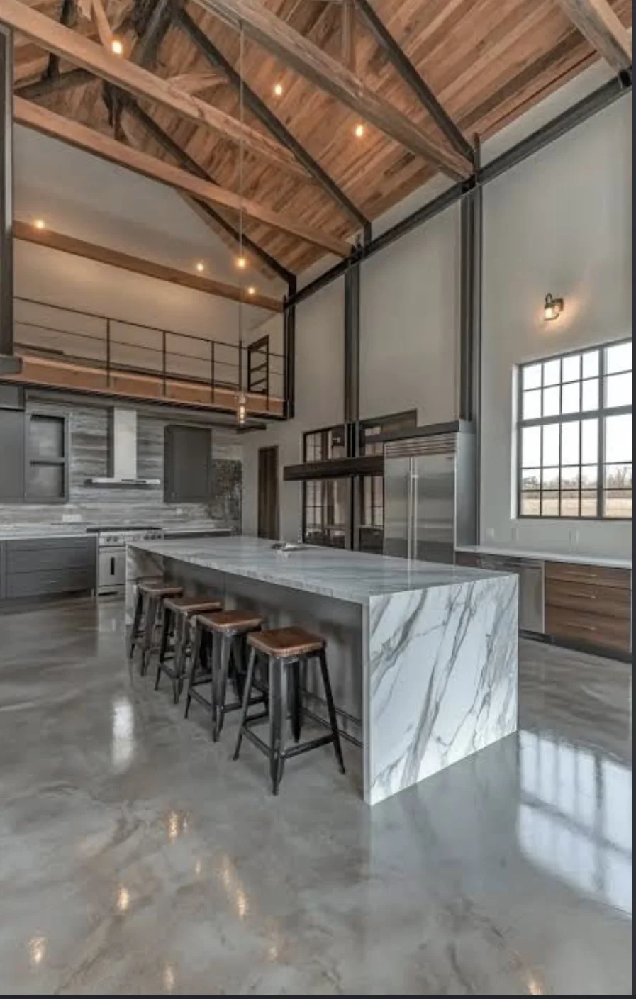 Polished concrete floor in a residential kitchen