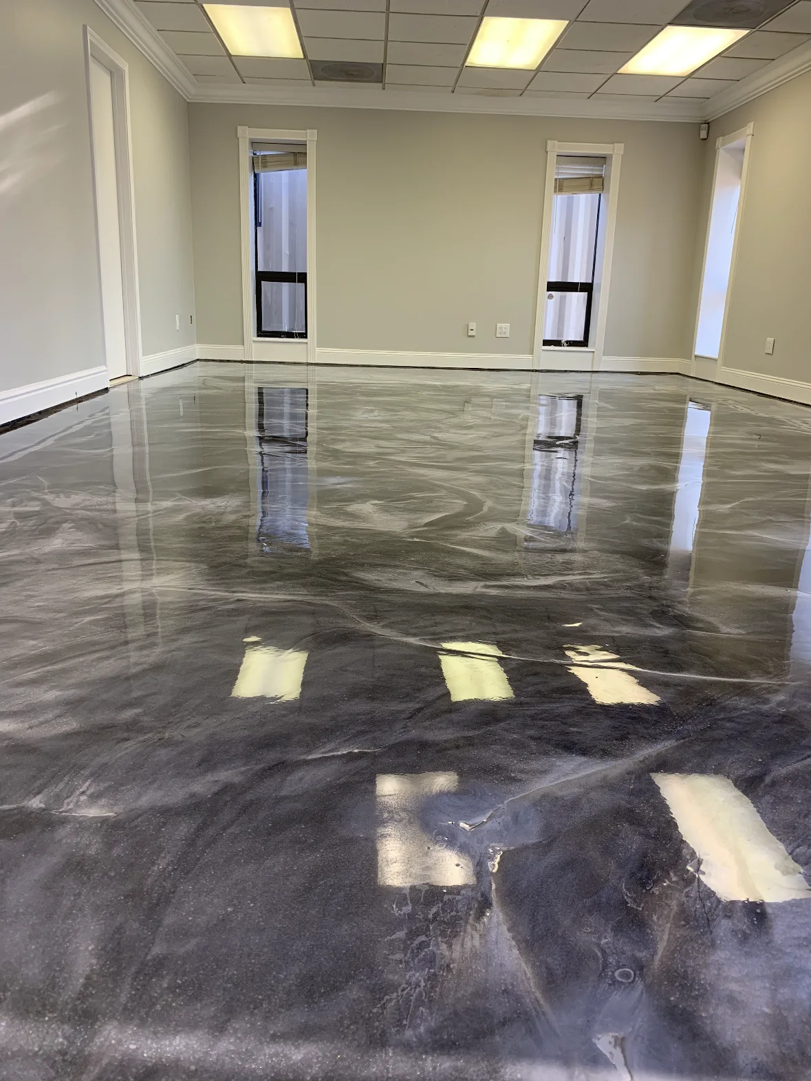Silver metallic finish in a bright commercial interior